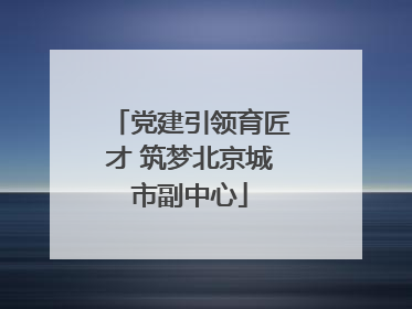 党建引领育匠才 筑梦北京城市副中心