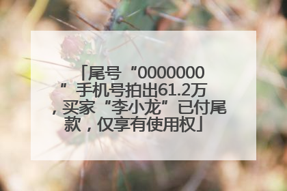 尾号“0000000”手机号拍出61.2万，买家“李小龙”已付尾款，仅享有使用权